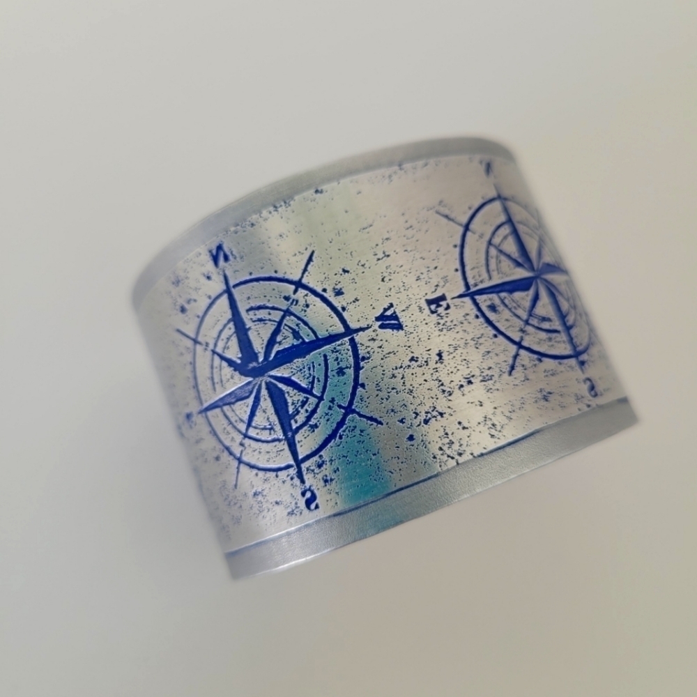 Compass Aluminum Cuff Bracelet 1 1/2 inch width